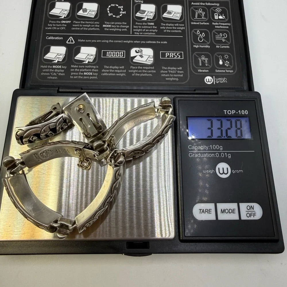 Vintage Taxco Mexico Sterling Silver Bracelet & Earring Set 33.28g 7.5” - Picture 6 of 6